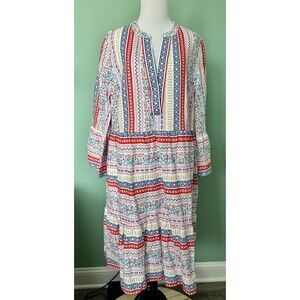 NWT Boden Linen Tiered Dress - Pink Blue Yellow Floral - 12L - POCKETS!